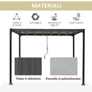 Pergola da Giardino 3,48x3m in Alluminio e Policarbonato Grigio