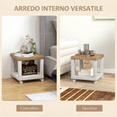 Tavolino da Soggiorno 40x40x40 cm con Rotelle e Mensola Aperta in Legno Naturale e Bianco      