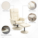 Poltrona Relax Reclinabile con Pouf Poggiapiedi 80x69x110 cm in Similpelle Crema