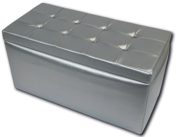prezzo Conteneur de pouf de coffre en similicuir argenté Silvia