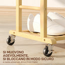Indossatore Servomuto 4 in 1 a Rotelle 47x33,7x105,5 cm con 2 Aste Vassoio Svuota Tasche e Ripiano per Scarpe in Bambù      