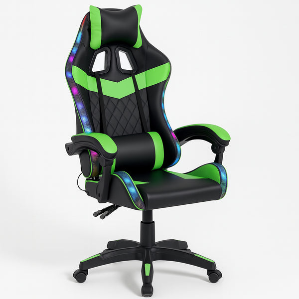 acquista Sedia da Gaming con Led RGB Altezza Regolabile 106-116 cm in Pelle PU Verde e Nero