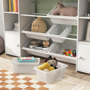 Scaffale Portagiochi per Bambini 140x30x90 cm con 8 Contenitori Rimovibili e Armadietti in MDF Bianco      