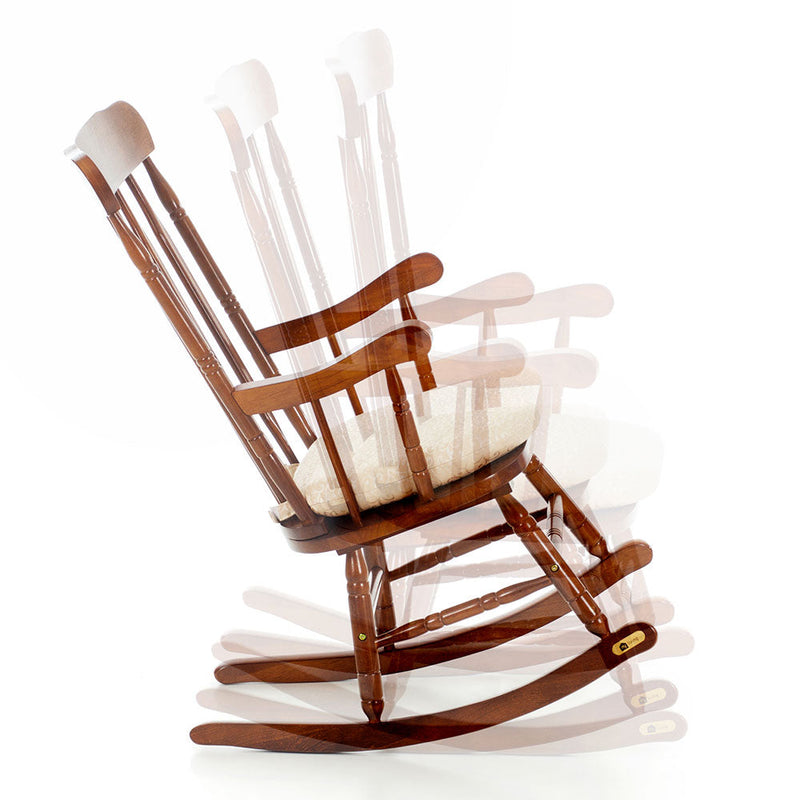 Sedia a Dondolo in Legno Massello con Cuscino Sam Beige