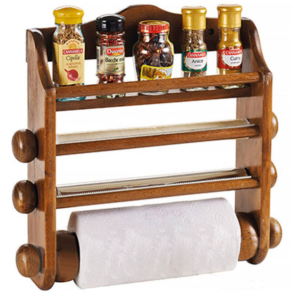 prezzo Porta Rotoli Cucina Da Parete Legno Scuro 3 Posti Intaglio Cuore + Rotolo Carta