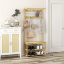 Mobile Appendiabiti da Terra con Ganci Aste e Scarpiera in Bambù 70x31x170 cm Marrone 