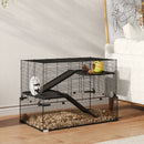 Gabbia per Criceti a 3 Livelli 76.5x48.5x54.5 cm con Base in Vetro Temperato Ruota e Accessori Nero      