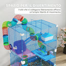 Gabbia per Criceti a 5 Piani 46x30x58 cm con Tubi Colorati e Accessori in Metallo Blu  