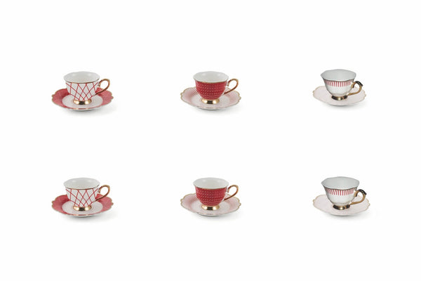 Set de 6 Tasses à Café avec Soucoupes Villa d'Este Home Tivoli Wonderland Rouge sconto
