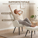Poltrona con Poggiapiedi 68x78x93 cm in Tessuto Teddy con Schienale Alto Trapuntato e Tasche Laterali Beige      