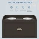 Ciotole per Cani Rialzate 60x30x36 cm in Acciaio Inox e Struttura in Legno con Cassetto Marrone   