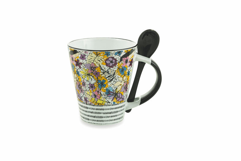 Set 20 Tazze con Cucchiaino Ø8,5x10 cm in Gres Villa d'Este Home Tivoli Carribbean Queen Vari Colori