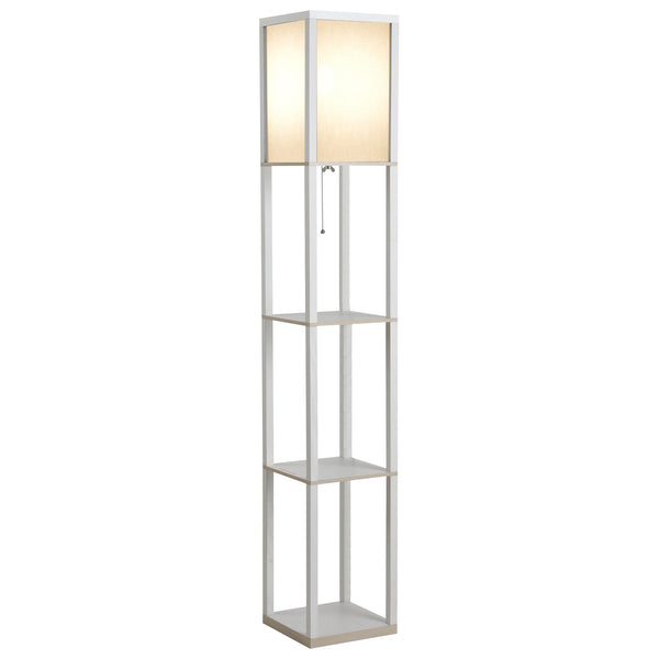 Lampada da Terra con Attacco E27 26x26x160 cm con 3 Mensole e Interruttore a Pedale in MDF e Tessuto Bianco sconto