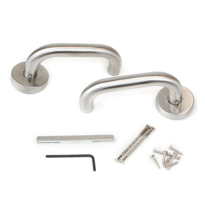 Maniglie per Porta da Interno con Rosetta Ø53 mm Modello u Acciaio Nickel Satinato. Emuca