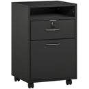 Cassettiera Portadocumenti a 4 Ruote 40x35x60 cm Cassetto con Serratura e Armadietto in Legno Nero  