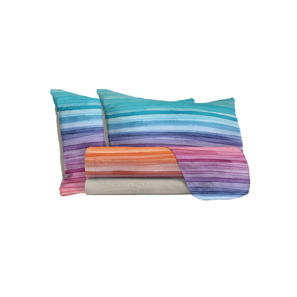 Ensemble de draps avec impression dessus et dessous et taies d'oreiller arc-en-ciel de différentes tailles sconto