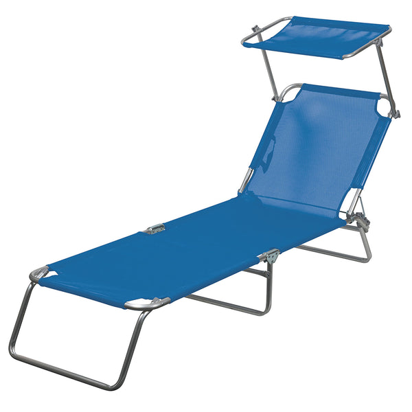 prezzo Lettino Mare con Parasole Richiudibile 190x58x27 cm in Alluminio PVC e Poliestere Blu Vieste