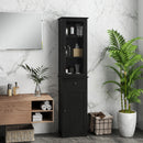 Mobile Colonna Bagno Salvaspazio 40x27x171,5 cm con Armadietto Cassetto e Ripiani in MDF Nero      