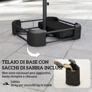 Ombrellone Doppio da Giardino a 12 Stecche con Manovella Base a Croce e Sacchi in Metallo e Poliestere Grigio Scuro      