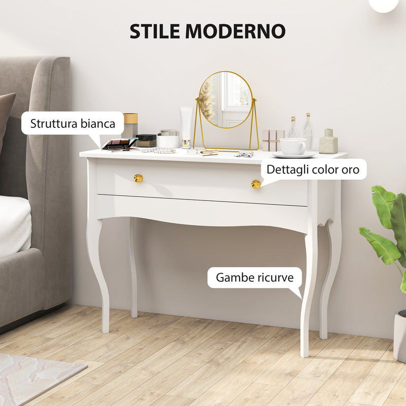 Consolle da Ingresso 100x40x74 cm con Cassetto in MDF Bianco  