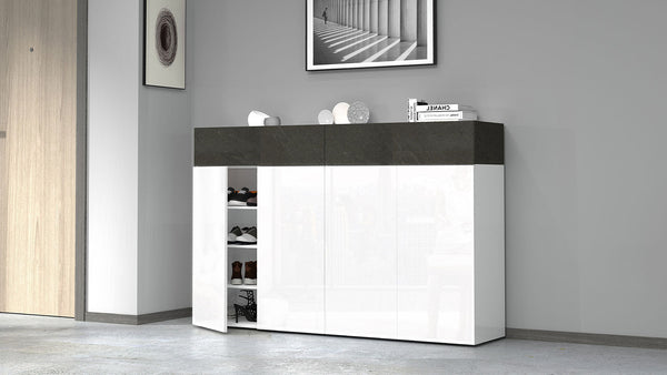 prezzo Scarpiera 4 Ante e 2 Ripiano a Ribalta 152x35x100 cm Savona 4A 1R Bianco Opaco/Grigio Ardesia