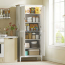 Credenza Mobile da Cucina 80x40x176,5 cm con Luce LED Dimmerabile a 3 Colori Ripiani Regolabili in MDF Bianco      