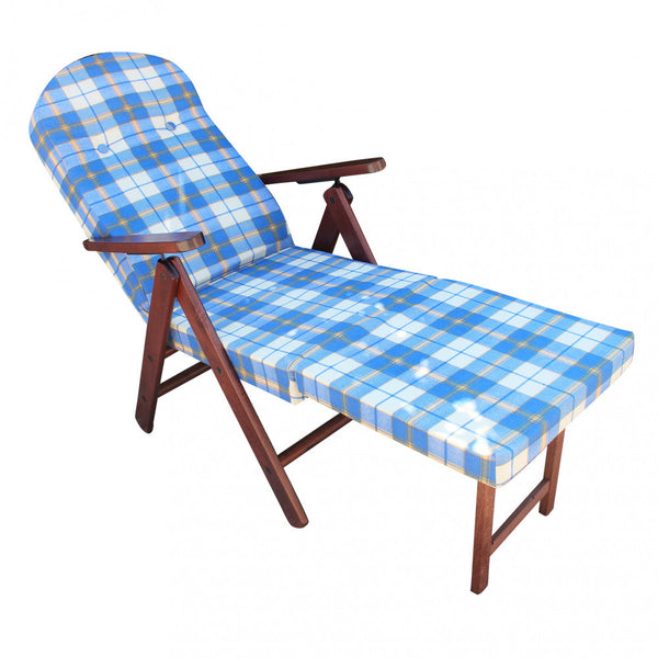sconto Fauteuil 4 Positions Relax Hêtre avec Coussin et Rallonge 84/40x 60x100 h cm en Coton Bleu