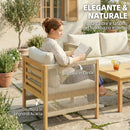 Set 4 Pezzi Salotto da Giardino con Divano 2 Poltrone con Cuscini e Tavolino in Legno di Acacia      