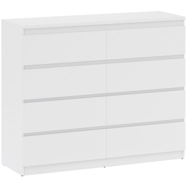 prezzo Cassettiera 8 Cassetti 120x39x100 cm con Maniglie Scanalate in Legno Bianco
