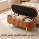 Panca Contenitore Ovale 72 L 107x42x45,5 cm con Coperchio Sollevabile in Velluto e Compensato Marrone      