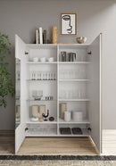 Vetrina Mobile Soggiorno Alto 2 Ante Senza Luci Venus 121x44x169 cm Bianco Lucido E Cadiz