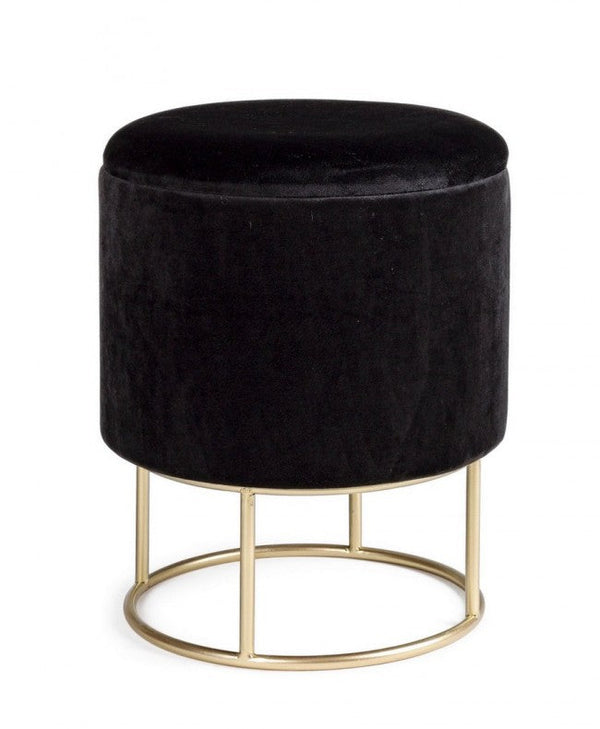 Tabouret de Rangement Rond Polina Noir Rembourré en Tissu Effet Velours sconto