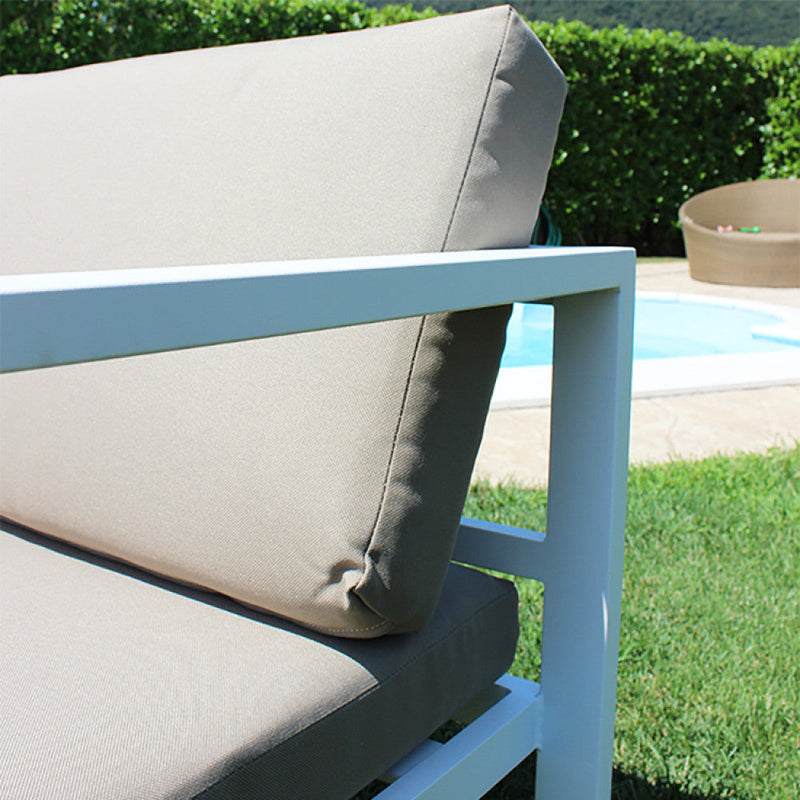 Set Salotto da Giardino Divano 2 Poltrone e Tavolino con Cuscini in Alluminio Bianco