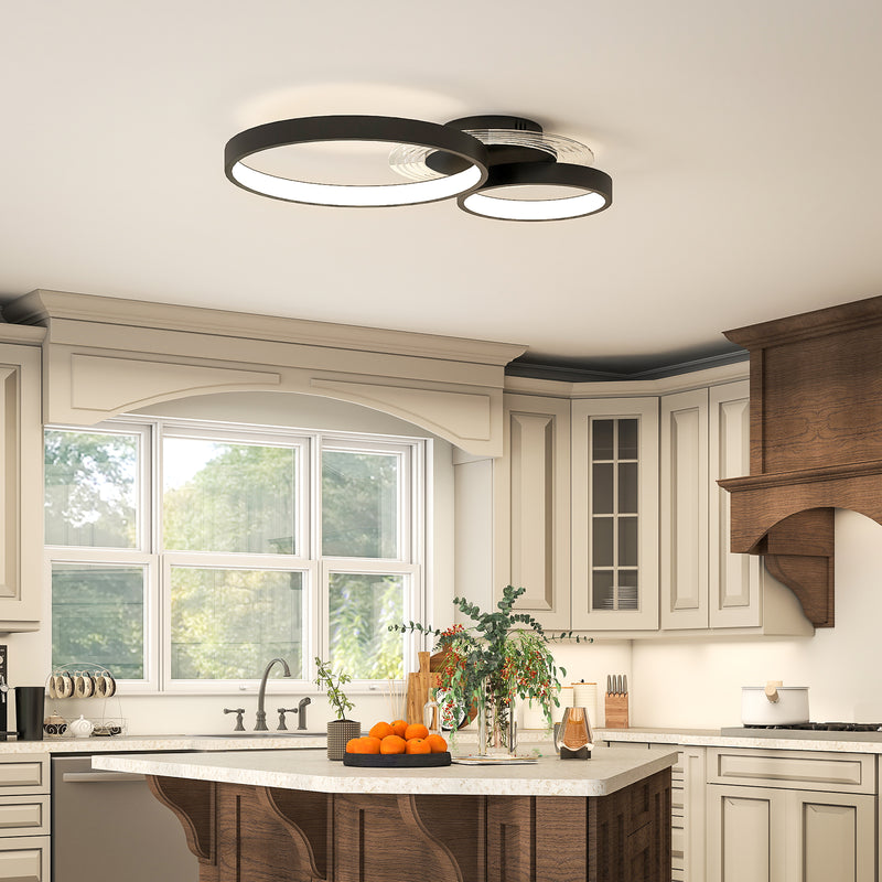 Plafoniera LED Moderna a 3 Anelli 59x8x7,4 cm Potenza 40W in Alluminio e Acrilico Nero  