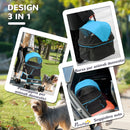 Passeggino per Cani Convertibile in Trasportino 82x49,5x98 cm in Acciaio e Poliestere Azzurro e Nero   