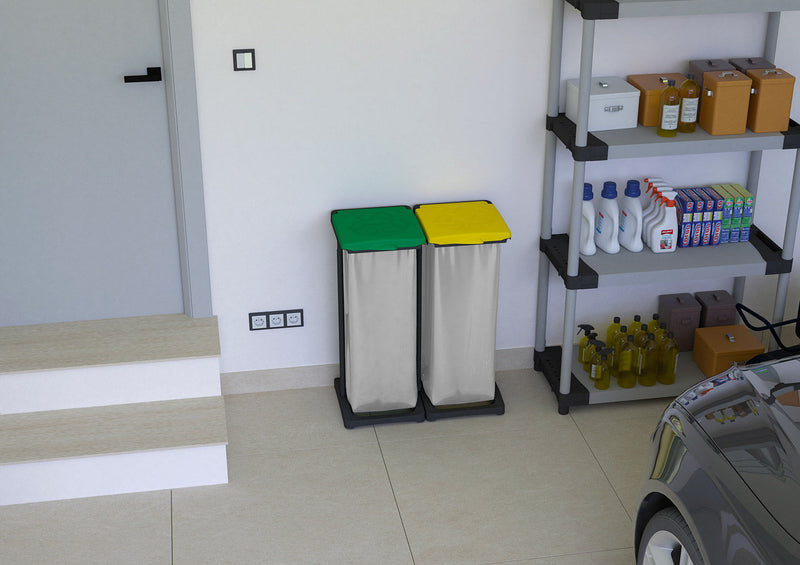 Pattumiera Differenziata 2 Posti 64x36x80 cm Portasacchi da 80-110 Litri    