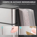 Pattumiera Rettangolare 60 L 42,5x28,5x66 cm con Coperchio Chiusura Ammortizzata e Fermasacco in Acciaio Inox Argento      
