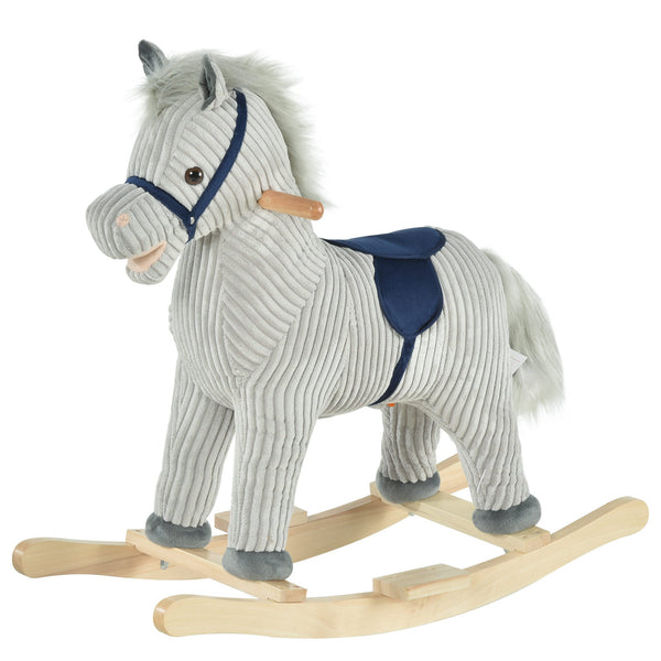 Cheval à bascule pour enfant en bois et peluche grise sconto