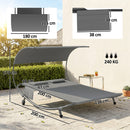 Lettino Prendisole Doppio 180x200x170 cm con Baldacchino Rimovibile Ruote Cuscini e Tasche in Texteline Grigio      