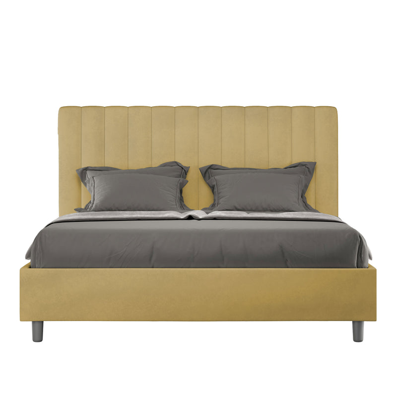 Letto Matrimoniale con Alzata Comoda Imbottito in Microfibra Agueda Ocra Varie Misure