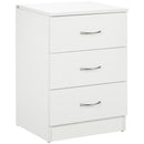 Comodino Camera da Letto 40x35x58 cm con 3 Cassetti Maniglie in Alluminio e Design Anti-Ribaltamento in Truciolato Bianco      