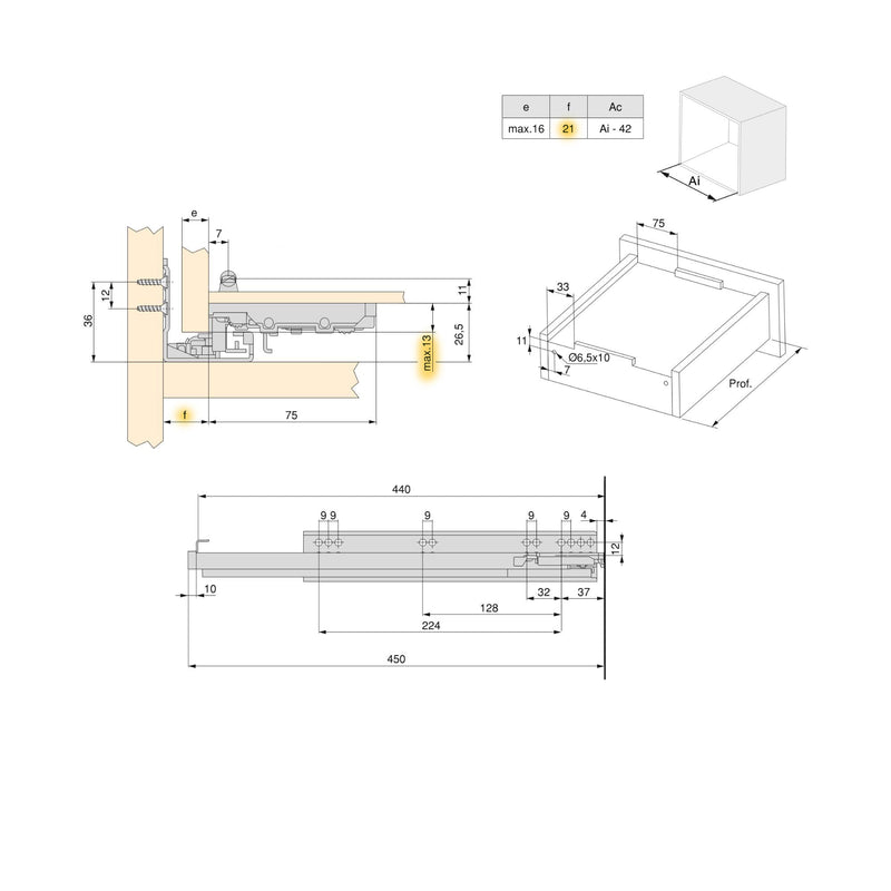 Guide Cassetto con Estrazione Soft 440 mm in Acciaio Emuca Bianco