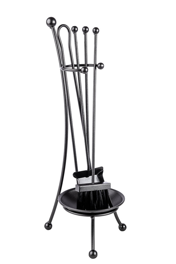 Trespolo per Attrezzi Camino a Bacinella con Paletta Scopino Attizzino e Pinza 22x22x65 cm in Ferro Verniciato Grigio Martellato sconto