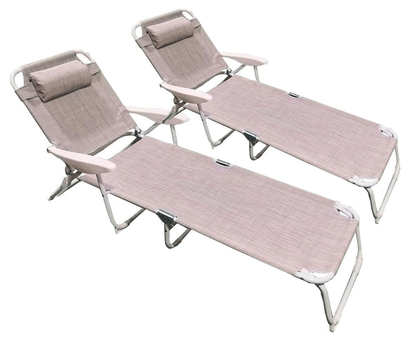 online Set 2 Lettini Prendisole da Giardino Pieghevole in Acciaio e Tessuto Oxford Grigio Melange