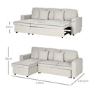 Divano Letto Angolare 225x140x88 cm con Seduta 2 Posti e Penisola Vano Contenitore e 2 Cuscini in Tessuto Crema      