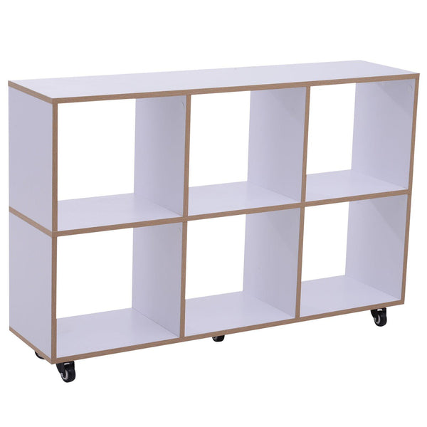 Bibliothèque à 6 compartiments ouverts sur roulettes en bois blanc 120x30x80 cm prezzo