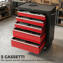 Carrello Porta Attrezzi 68x33x82,5 cm con 5 Cassetti Tappetini in EVA Serratura e 2 Chiavi 4 Ruote Girevoli in Acciaio Nero Rosso      