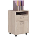 Cassettiera da Ufficio 2 Cassetti e Ripiano Portadocumenti 40x35x60 cm in Legno e Metallo Rovere