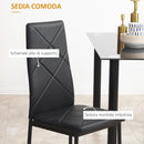 Set da Pranzo Tavolo e 4 Sedie Seduta Imbottita in Vetro Temperato e Acciaio Nero