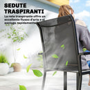 Set 7 Pezzi da Giardino con Tavolo a 2 Sezioni e 6 Sedie Impilabili in Texteline Grigio      